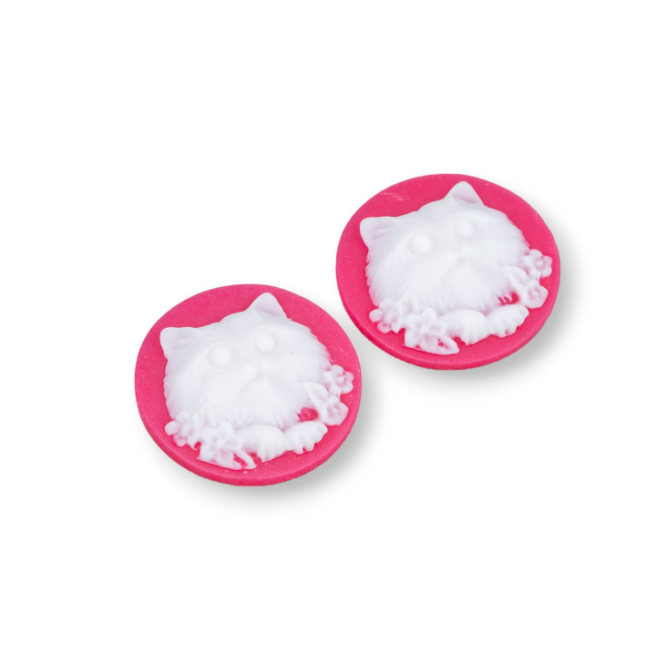 Assorted Resin Components Round Cameo Cat 24mm 5pcs Red