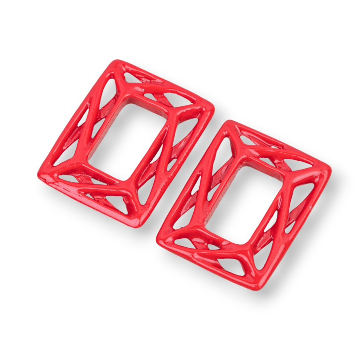 Composants en résine assortis Rectangle perforé MOD2 22x30mm 4pcs Rouge
