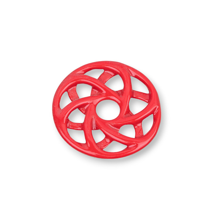 Assorted Resin Components Perforated Round 35mm 3pcs Red