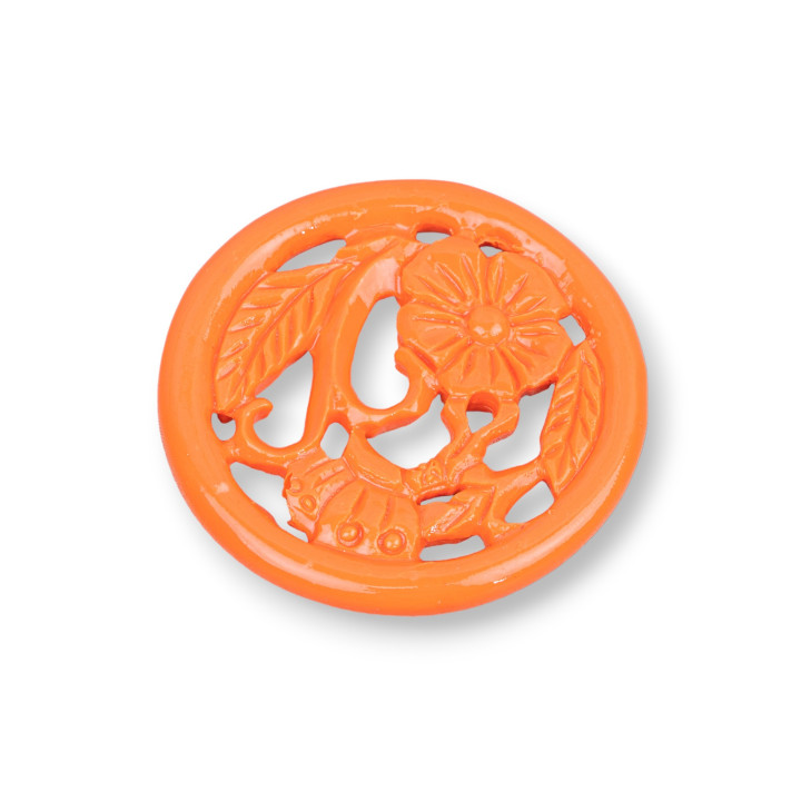 Surtido de Componentes de Resina Redondo Grabado Floral 40mm 3pcs Naranja