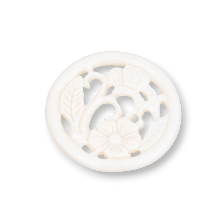 Componenti Di Resina Assortita Tondo Inciso Floreale 40mm 3pz Bianco