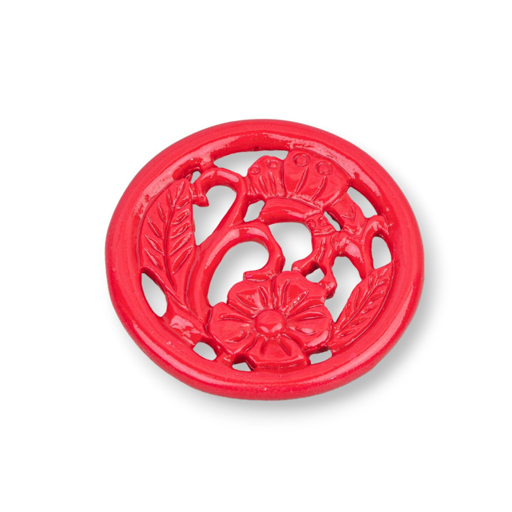 Surtido de Componentes de Resina Redondo Grabado Floral 40mm 3pcs Rojo