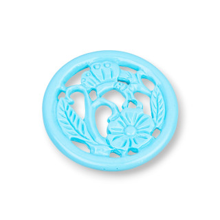 Assorted Resin Components Round Floral Engraved 40mm 3pcs Turquoise