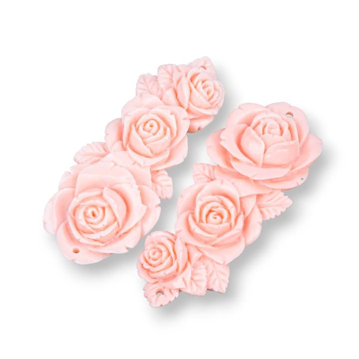 Resin Components Assorted Floral 24x60mm 3pcs Pink