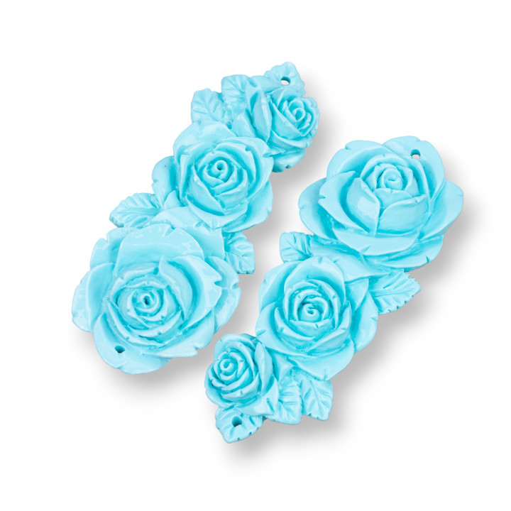 Componenti Di Resina Assortita Floreale 24x60mm 3pz Turchese