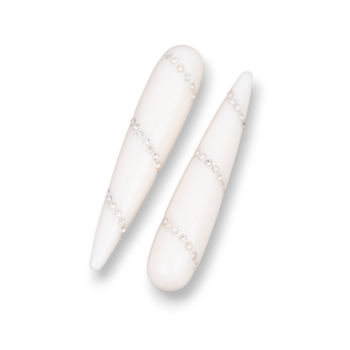 Composants Résine Assortis Gouttes 1 Trou Avec Strass 10x50mm 3pcs Blanc