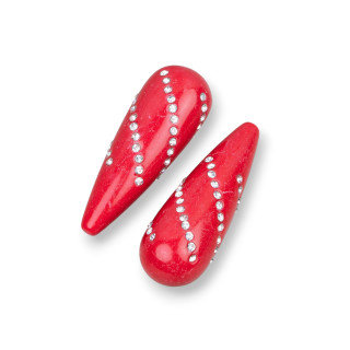 Surtido De Componentes De Resina Gotas 1 Agujero Con Strass 13x40mm 3pcs Rojo