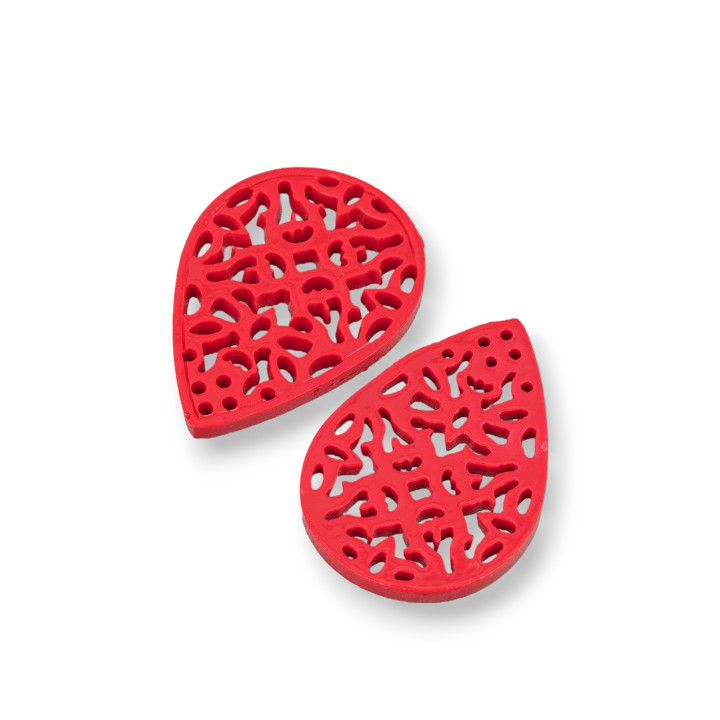 Componenti Di Resina Assortita Goccia Piatta Forata 27x38mm 4pz Rosso