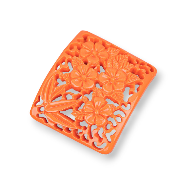 Assorted Resin Components Curved Rectangle 42x50mm 2pcs Orange