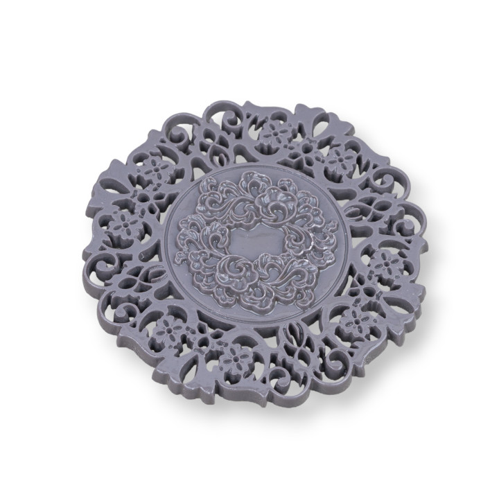 Engraved Round Assorted Resin Components 55mm 2pcs Grey
