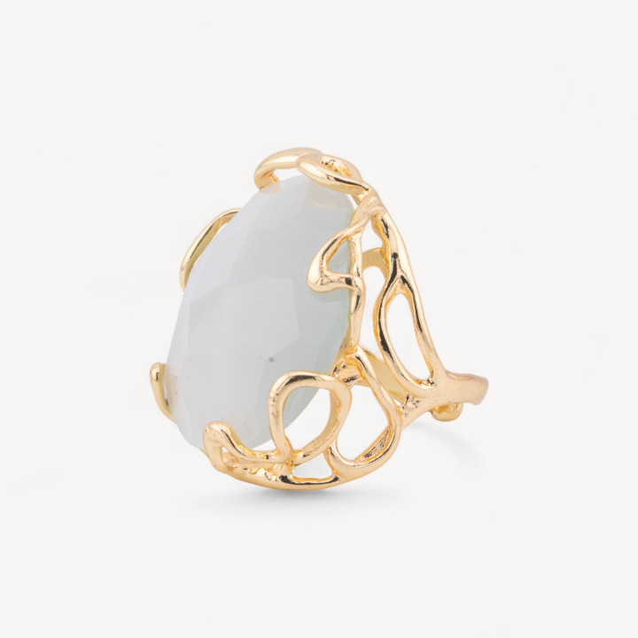 Bronze Ring With Irregular Cat's Eye 28x32mm Adjustable Size Golden White