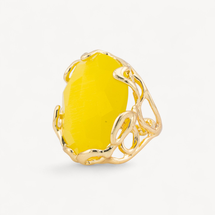 Anillo Bronce Ojo De Gato Irregular 28x32mm Tamaño Ajustable Amarillo Dorado