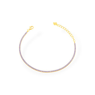 Bracelet Tennis Argent 925 Avec Zircons 02mm Doré + Lavande Avec Fermeture Mousqueton 1pc