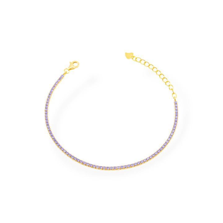 Bracelet Tennis Argent 925 Avec Zircons 02mm Doré + Lavande Avec Fermeture Mousqueton 1pc