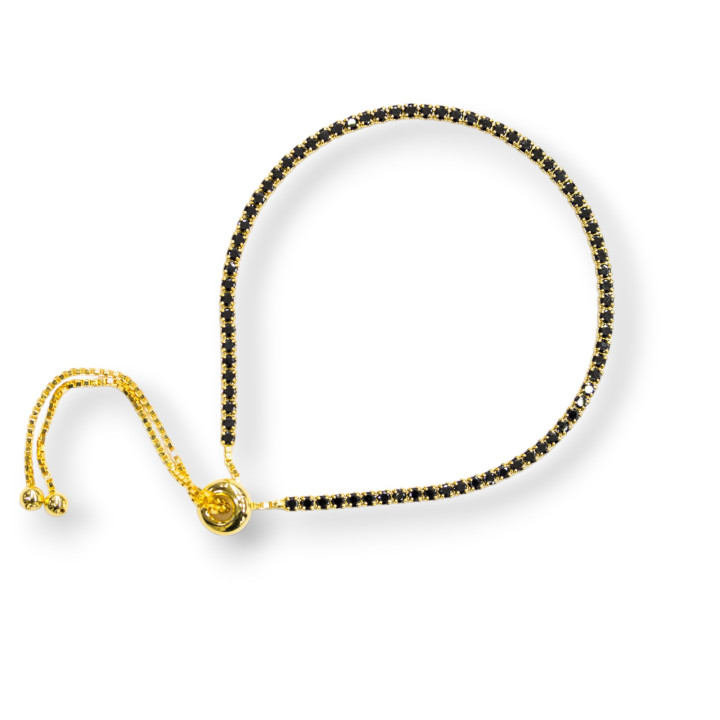 Bracelet Tennis Argent 925 Avec Zircons 02mm Doré + Noir Avec Taille Ajustable 1pc