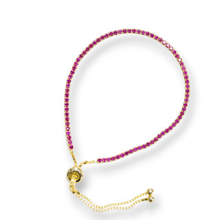 Pulsera De Tenis De Plata 925 Con Circonitas 02mm Dorado + Rojo Rubí Con Tamaño Ajustable 1pc