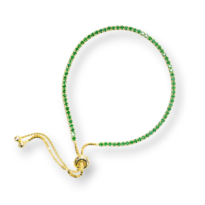 Bracciale Di Argento 925 Tennis Saliscendi Con Zirconi  2mm Dorato + Verde Smeraldo Con Misura Regolabile 1pz