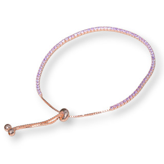 Bracciale Di Argento 925 Tennis Saliscendi Con Zirconi  2mm Oro Rosa + Lavanda Con Misura Regolabile 1pz