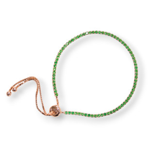Bracciale Di Argento 925 Tennis Saliscendi Con Zirconi  2mm Oro Rosa + Verde Smeraldo Con Misura Regolabile 1pz