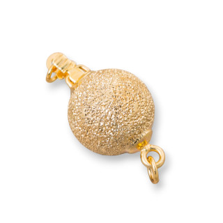 925 Silver Clasp Satin Ball 14mm Golden 2pcs