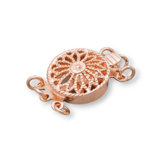 925 Silver Clasp Perforated Lozenge With 3 Wires 17x11mm 4pcs Rose Gold