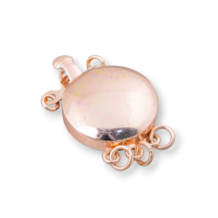Chiusura Di Argento 925 Tondo Pastiglia A 3 Fili 15mm 3pz Oro Rosa