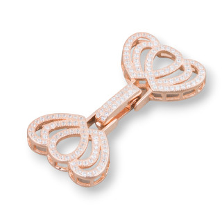 Chiusura Di Argento 925 Con Zirconi Micropave Multifilo 22x45mm Oro Rosa 1pz
