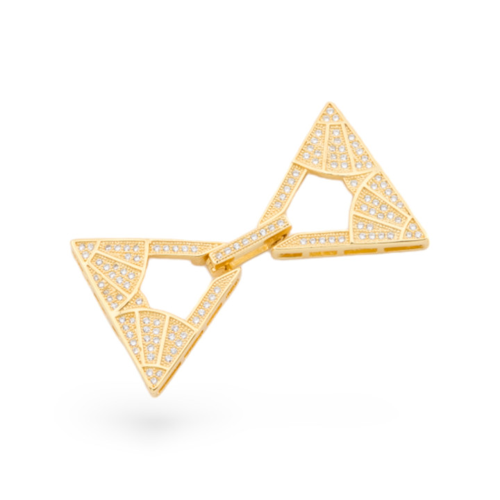 925 Silver Clasp With Multistrand Micropave Zircons Triangle 24x36mm 1pc Golden