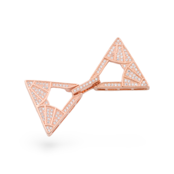 925 Silver Clasp With Multistrand Micropave Zircons Triangle 24x36mm 1pc Rose Gold