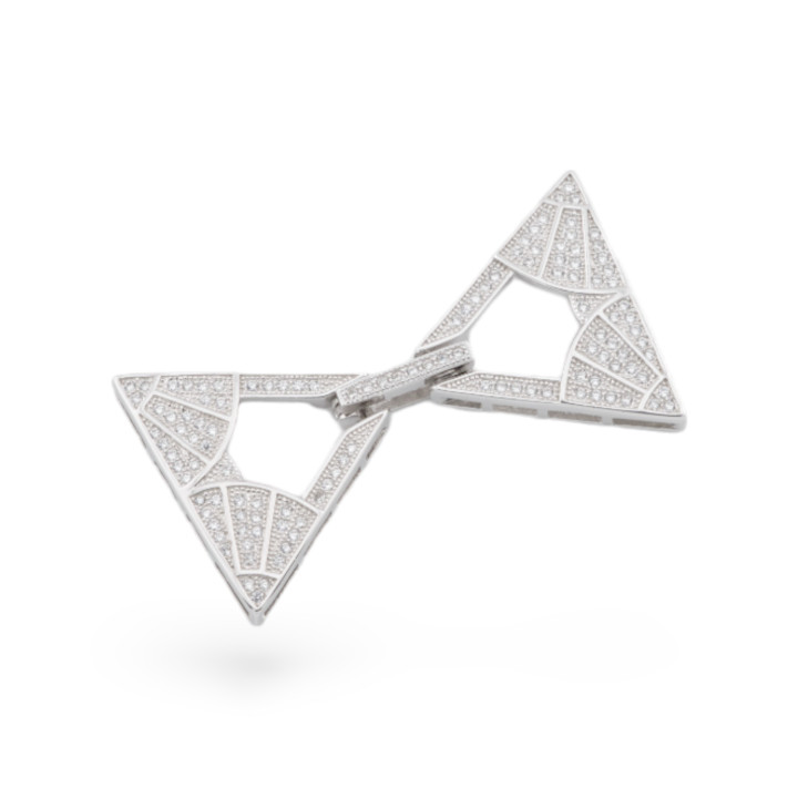 Chiusura Di Argento 925 Con Zirconi Micropave Multifilo Triangolo 24x36mm 1pz Rodiato