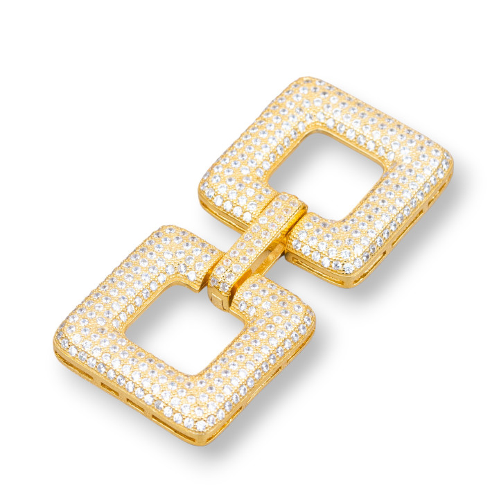 Cierre De Plata 925 Con Multihilo Micropave Circonitas Cuadrado 52x24mm 1pc Dorado