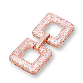 Cierre De Plata 925 Con Multihilo Micropave Circonitas Cuadrado 52x24mm 1pc Oro Rosa