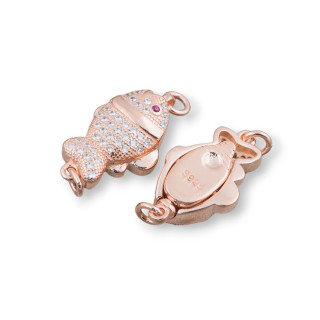 Fermoir en argent 925 avec poisson zircons 11x18mm 3pcs or rose yeux rouges