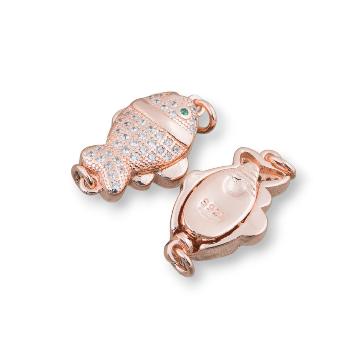 Ασημένιο κούμπωμα 925 με Ζιργκόν Ψάρι 11x18mm 3 τεμ Rose Gold Πράσινα Μάτια