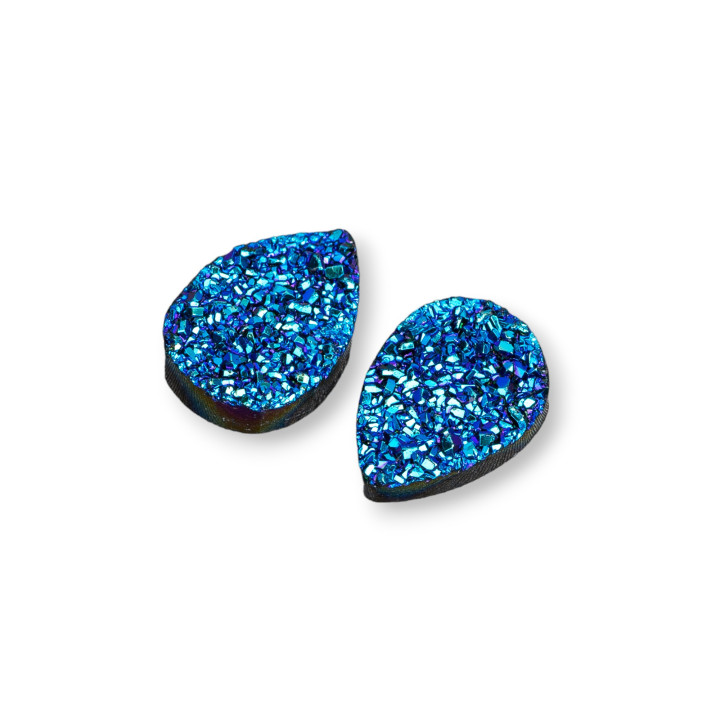 Drusa Drop Resin Cabochon Component 10x14mm 10pcs Blue