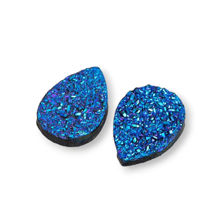 Cabochon Druse Composant Goutte Résine 13x18mm 8pcs Bleu