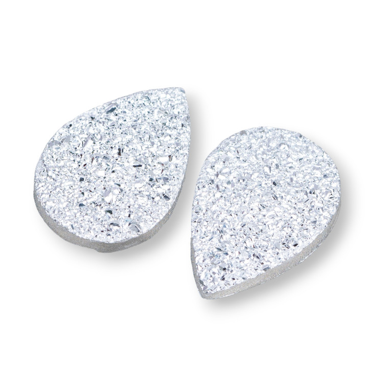 Drusa Drop Resin Cabochon Component 18x25mm 6pcs Silver