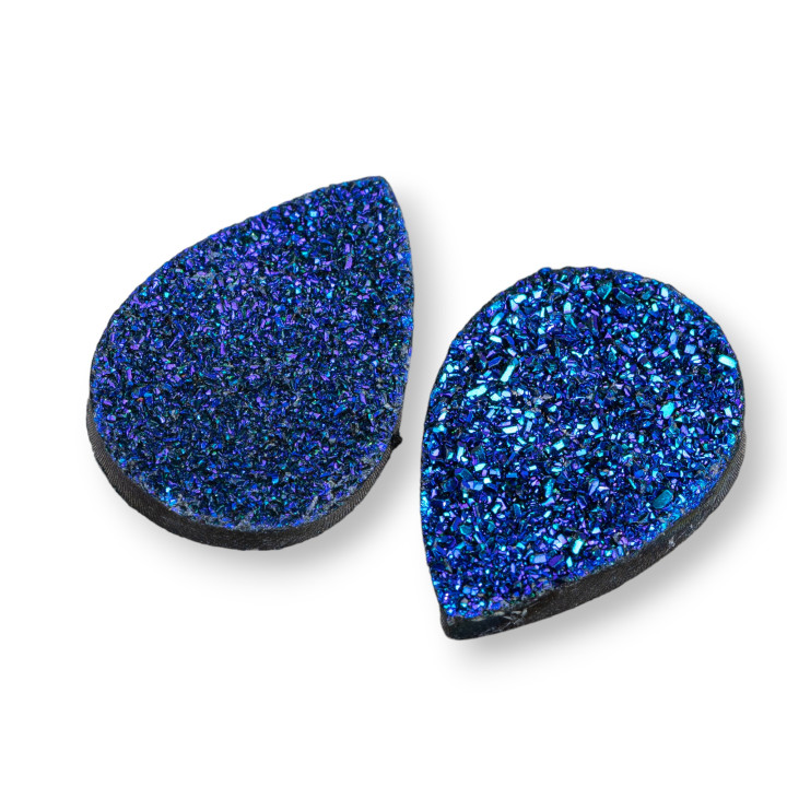 Cabochon Druse Composant Goutte Résine 18x25mm 6pcs Bleu