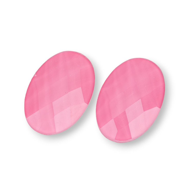 Oval Faceted CZ Crystal Cabochon Component 20x30mm 6τμχ Ροζ