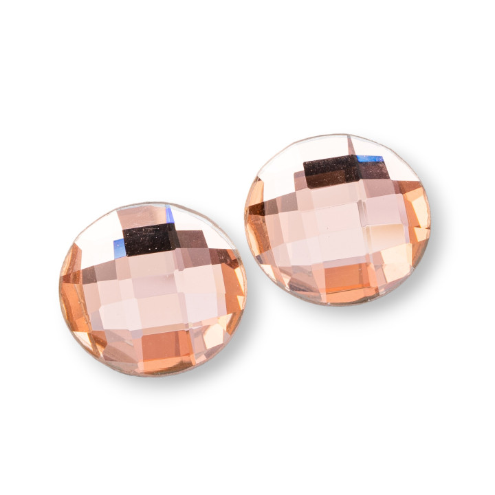 Round Faceted CZ Crystal Cabochon Component 20mm 8pcs Peach