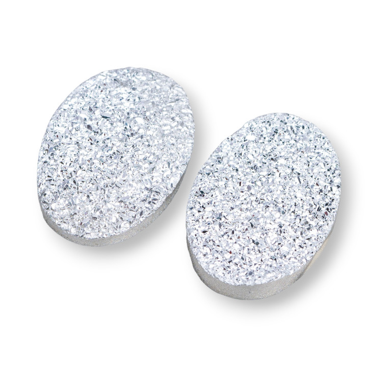 Cabochon Druze Composant De Résine Ovale 18x25mm 6pcs Plaqué Argent