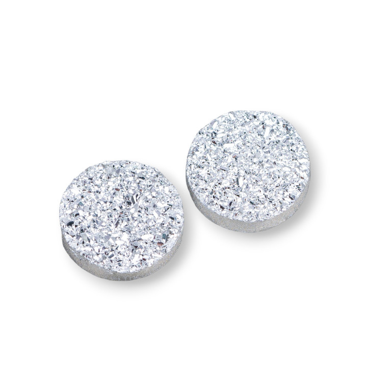 Componente Cabochon Drusa Di Resina Tondo 16mm 10pz Argentato