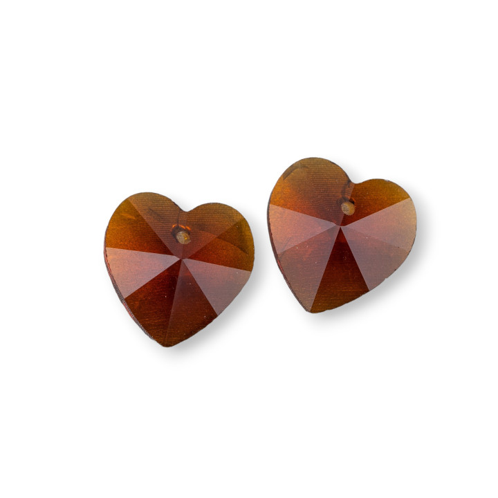 CZ Heart Crystal Κρεμαστό Εξάρτημα 14mm 8τμχ Καφέ