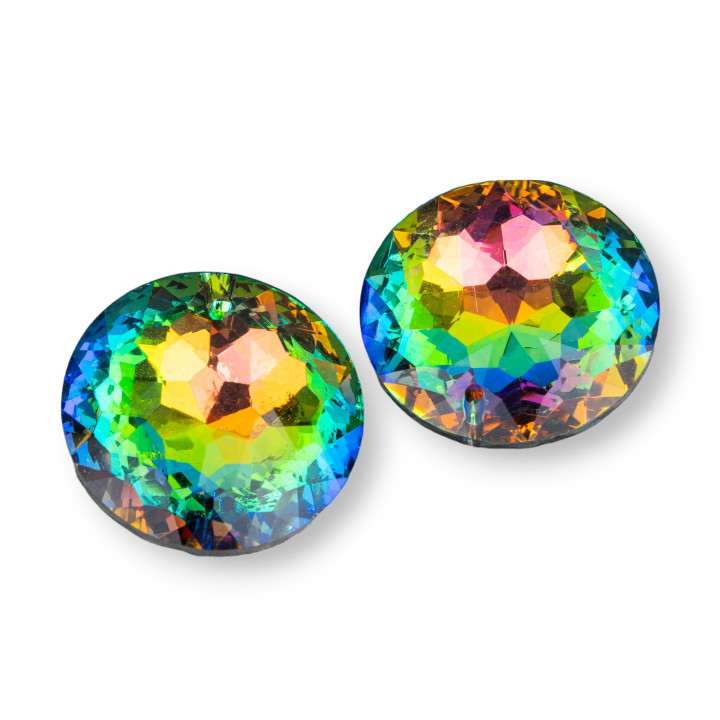 Round CZ Crystal Pendant Component 30mm 2pcs Rainbow