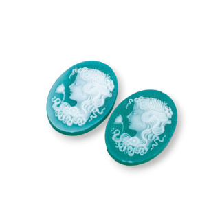 Χειροποίητος χαραγμένος φυσικός αχάτης Cameo MADE IN ITALY Oval 15x20mm 2τμχ ΜΠΛΕ MOD05