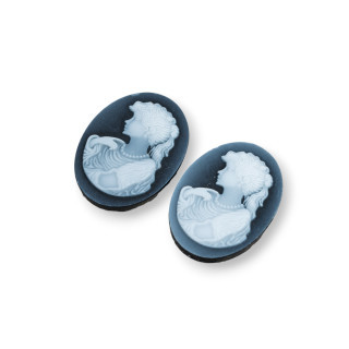 Camafeo de Ágata Natural Grabado a Mano MADE IN ITALY Oval 15x20mm 2pcs NEGRO MOD09