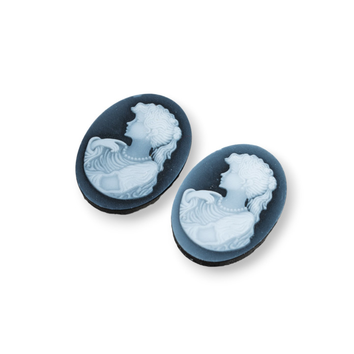 Camafeo de Ágata Natural Grabado a Mano MADE IN ITALY Oval 15x20mm 2pcs NEGRO MOD09