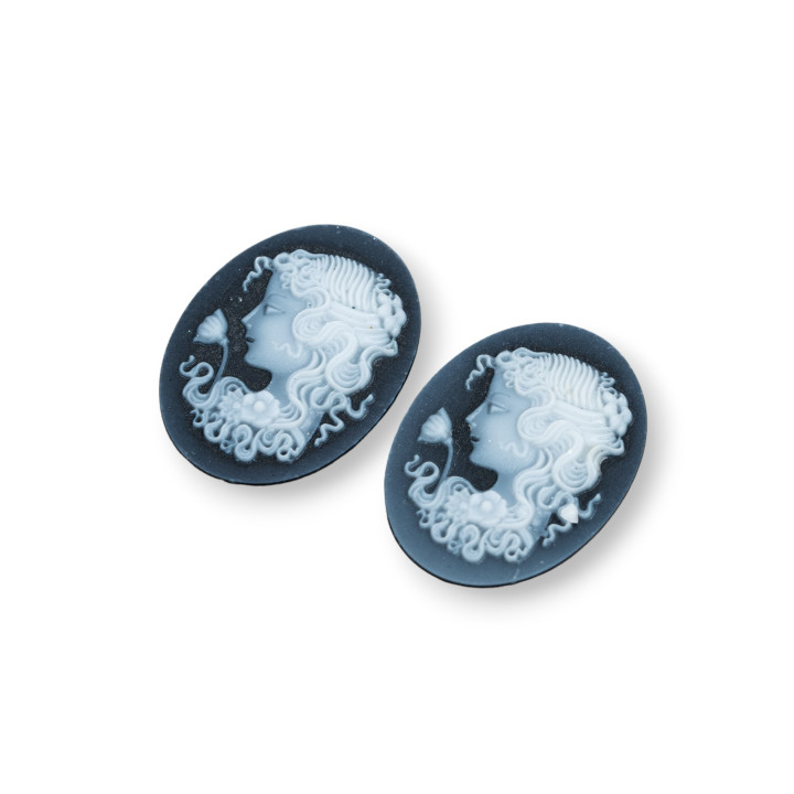 Camafeo de Ágata Natural Grabado a Mano MADE IN ITALY Oval 15x20mm 2pcs NEGRO MOD10