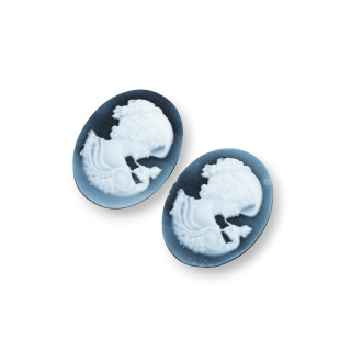 Camée Agate Naturelle Gravée à la Main MADE IN ITALY Ovale 15x20mm 2pcs NOIR MOD13