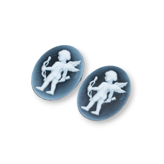 Camée Agate Naturelle Gravée à la Main MADE IN ITALY Ovale 15x20mm 2pcs NOIR MOD15